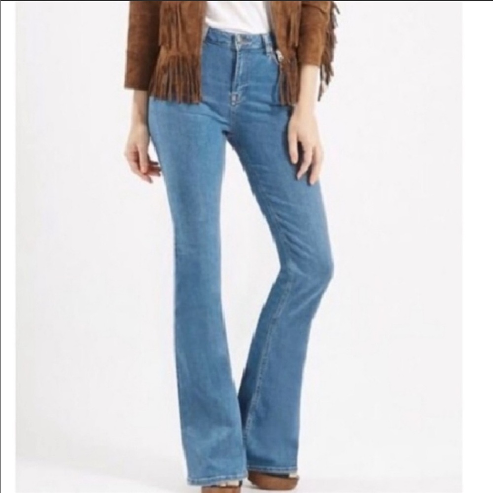 NEW. Topshop Moto Jamie Flare medium blue jeans